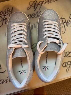 Isaac Mizrahi Silver Glitter Lace-Up Sneakers